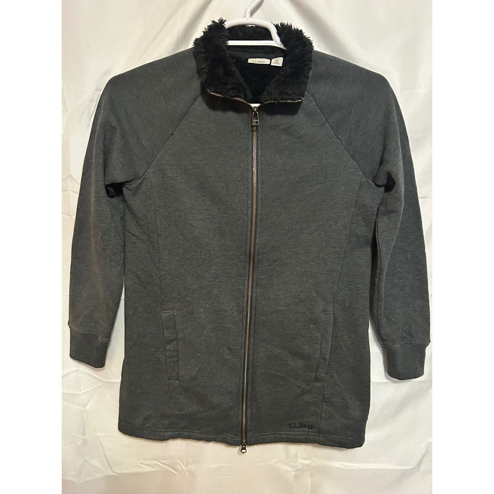 L.L.Bean Fleece Lined Jacket Womens XS Gray Full Zip Sherpa‎ Collar Cozy